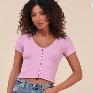 Lulus My Everyday Best Lilac Ribbed Short Sleeve Button-Front Top